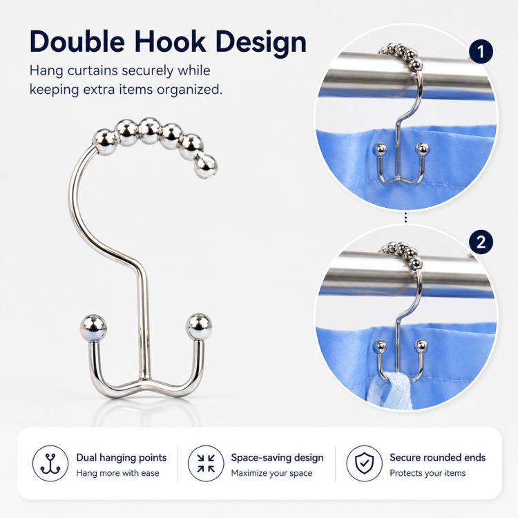 10 PCS/Pack Mountain Shaped Curtain Shower Curtain Metal Hooks, Iron, 201 Stainless Steel, 304 Stainless Steel