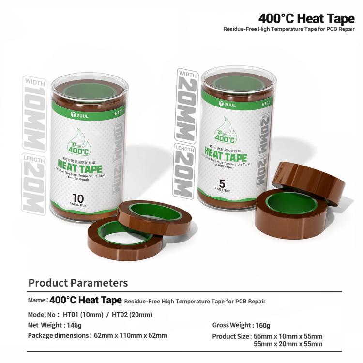 2UUL 400°C High Temperature Resistant Protective Tape, 20mm 5 Volumes, 10mm 10 Volumes