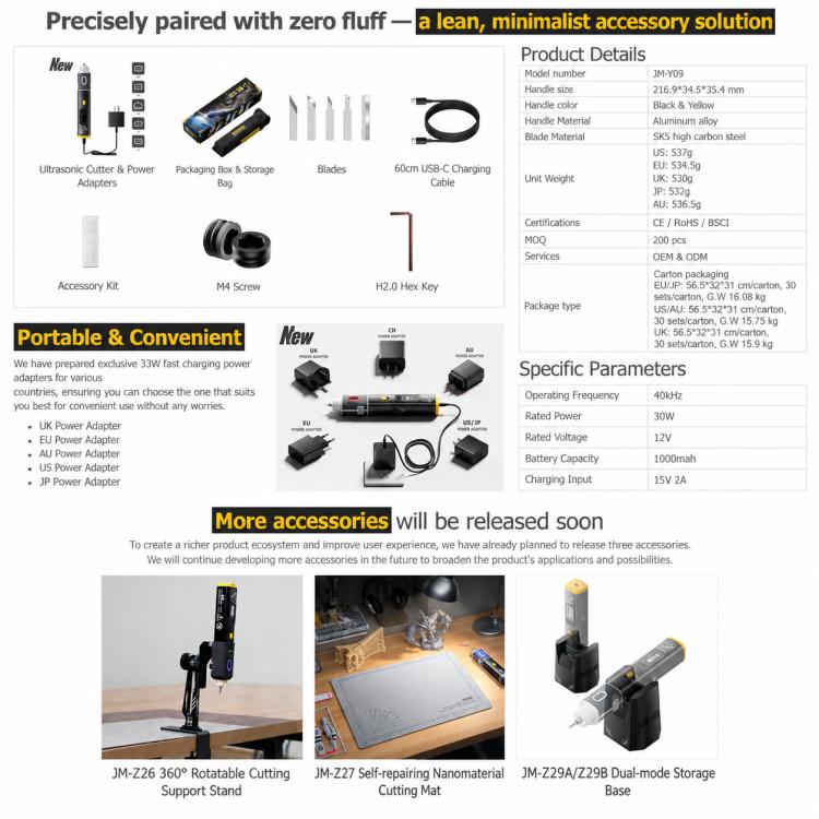JAKEMY JM-Y09 40khz Cordless Powerful Precision Handheld Ultrasonic Cutter & Polisher, US Plug, EU Plug