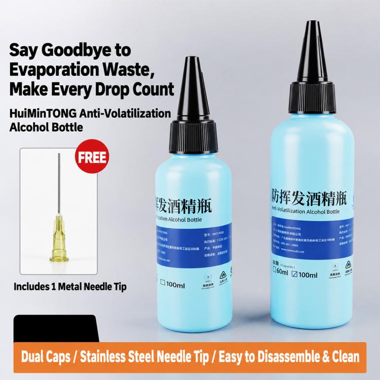 HUIMINTONG P008 Anti-Slip Leak-Resistant ESD-Safe Alcohol Dispenser Bottle, 60ml, 100ml