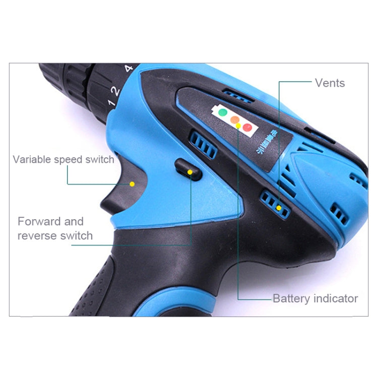 VOTO 16.8V Stepless Speed Regulation Rechargeable Hand Drill Set Electric Drill Power Tools with LED Light, AC 220V, US Plug, Random Color Delivery, 16.8V Dual Speed