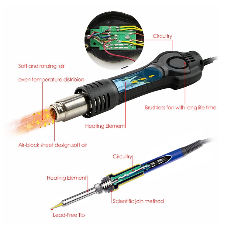 BAKU BK-878L2 AC 110V LED Display 2 in 1 Hot Air Gun Soldering Iron Soldering Station, BK-878L2 AC 110V