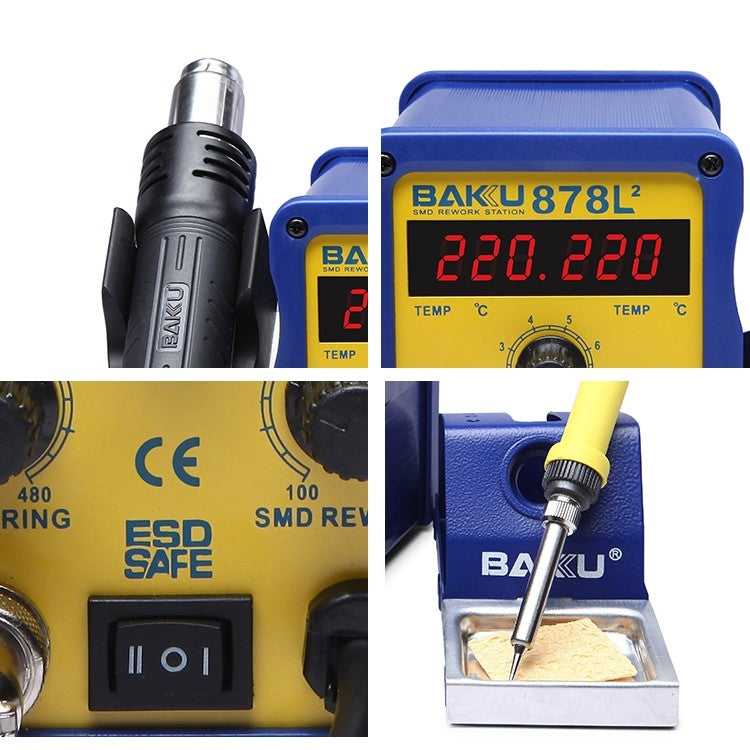 BAKU BK-878L2 AC 110V LED Display 2 in 1 Hot Air Gun Soldering Iron Soldering Station, BK-878L2 AC 110V