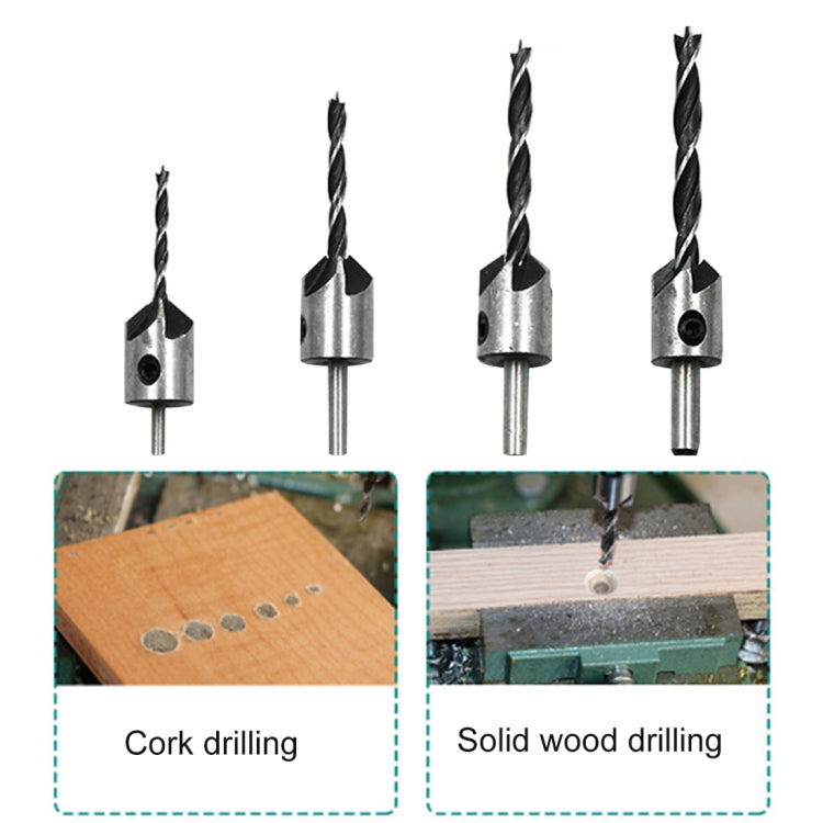 4 in 1 Woodworking Countersink Chamfer Three-Pointed High-Speed Steel Drill Bits Set, 3-6mm, 4 PCS/Set