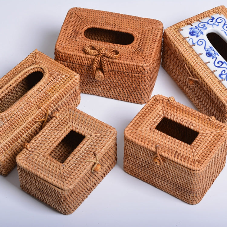 ZJH01 Ceramics Restaurant Desktop Rattan Braided Tissue Storage Box Case, Ceramics