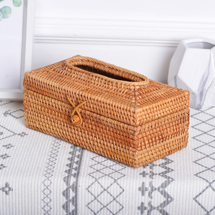 ZJH01 Restaurant Desktop Rattan Braided Tissue Storage Box Case, Size: S, Size: S