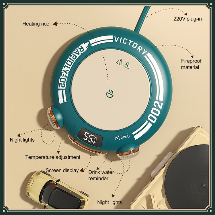 MN030 20W 110-220V Small Green Warm Coaster with LED Digital Display & Night Light, CN Plug, MN030
