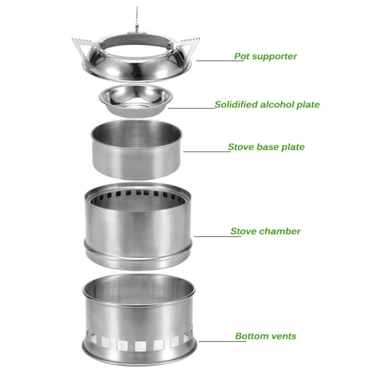 Outdoor Camping Mini Stainless Steel Wood-burning Stove Solid alcohol Stove for Picnic Heating, Mini