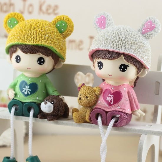1 Pair Creative Resin Crafts Hanging Feet Adorkable Couple Dolls Ornaments Home Wedding Decoration Gift, Adorkable Couple Dolls