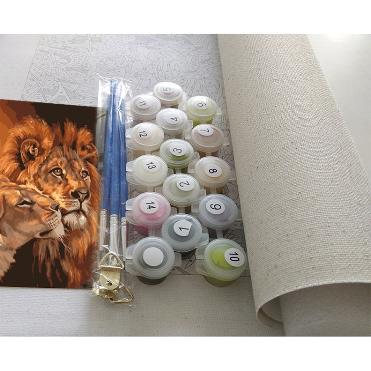 DIY Creative Paint By Numbers Oil Painting Lion Couple Art Painting without Framework, Size: 40*50 cm, Lion Couple Art Painting