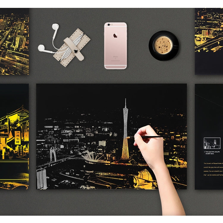 Bright City DIY Drawing Picture Wall Painting Scratch Card Golden Night View Paint Arts Paper Hand Painted Home Decoration Creative Handmade Gifts, Size:41*28.7cm, Panorama Paris, Dubai, Panorama London