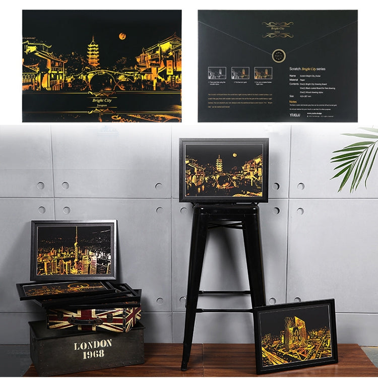 Bright City DIY Drawing Picture Wall Painting Scratch Card Golden Night View Paint Arts Paper Hand Painted Home Decoration Creative Handmade Gifts, Size:41*28.7cm, Panorama Paris, Dubai, Panorama London
