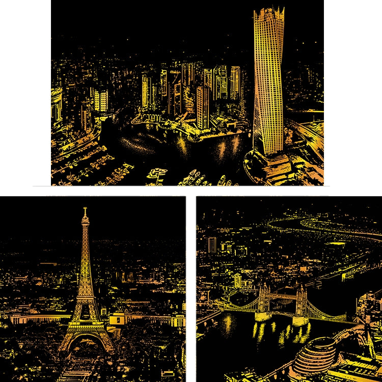 Bright City DIY Drawing Picture Wall Painting Scratch Card Golden Night View Paint Arts Paper Hand Painted Home Decoration Creative Handmade Gifts, Size:41*28.7cm, Panorama Paris, Dubai, Panorama London