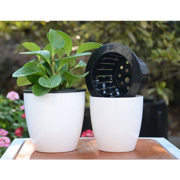 Lazy Flower Pots Automatic Water-absorbing Hydroponic Potted Plants Circular Resin Plastic Flower Pots Double-layer Design Self Watering Planter, Diameter: 13cm, Height: 13.7cm, Diameter: 13cm, Height: 13.7cm