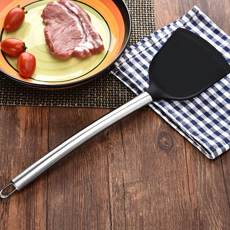 kn605 Stainless Steel Handle Silicone Slice High Temperature Resistance Cooking Slice, Black, Grey, Red