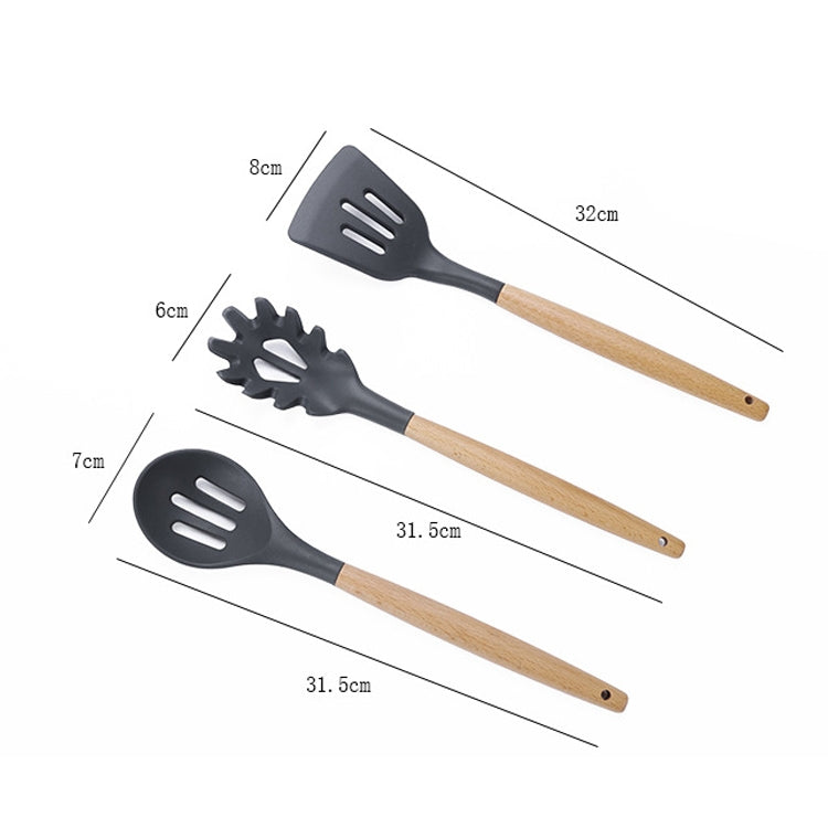 kn020 9 in 1 A Version Wooden Handle Silicone Non-stick Spatula Spoon Kitchen Tool Set, A Version
