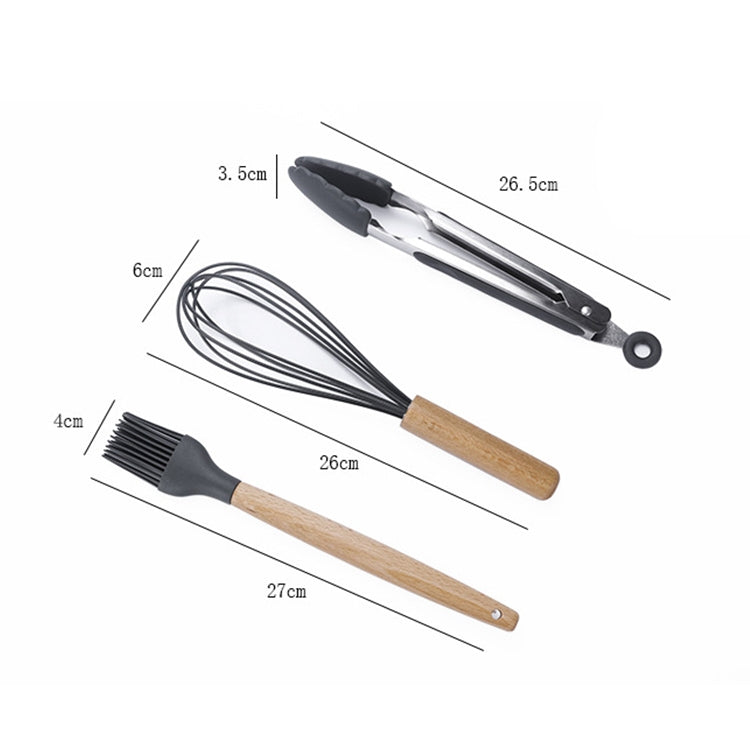 kn020 9 in 1 A Version Wooden Handle Silicone Non-stick Spatula Spoon Kitchen Tool Set, A Version