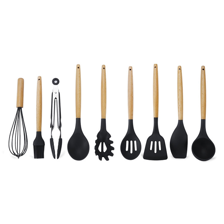 kn020 9 in 1 B Version Wooden Handle Silicone Non-stick Spatula Spoon Kitchen Tool Set, B Version