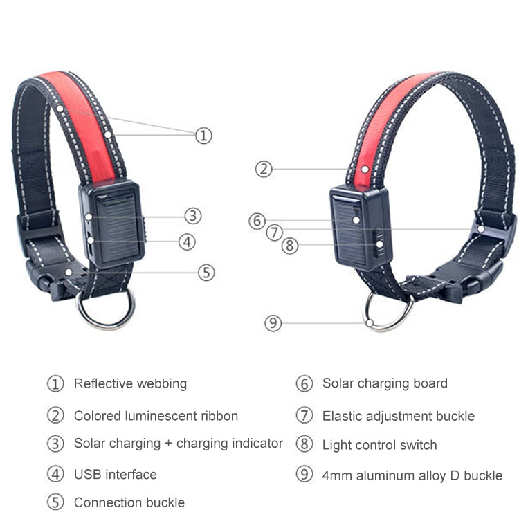 Medium and Large Dog Pet Solar + USB Charging LED Light Collar, Neck Circumference Size: L, 50-60cm, Size: L