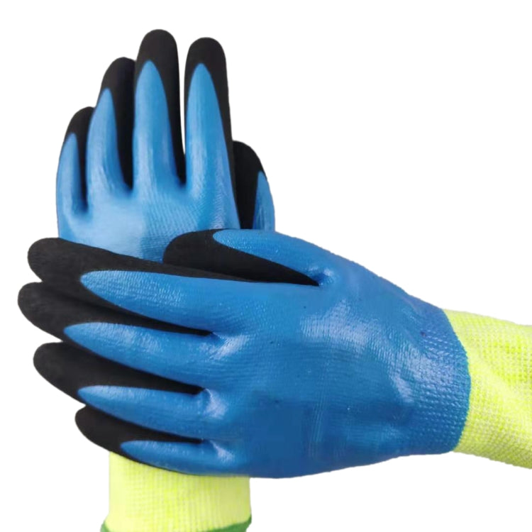 1 Pairs HEEP Ding Qing + Frosted anti-cut 2 Times Dipping Anti-cutting Waterproof Oil Resistant Non-slip Gloves, Blue