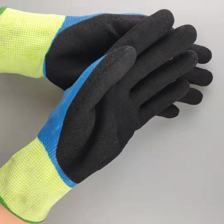 1 Pairs HEEP Ding Qing + Frosted anti-cut 2 Times Dipping Anti-cutting Waterproof Oil Resistant Non-slip Gloves, Blue