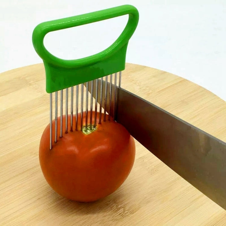 Stainless Steel Vegetable Onion Cutter Holder Meat Needle Kitchen Tools, Green, Blue, White