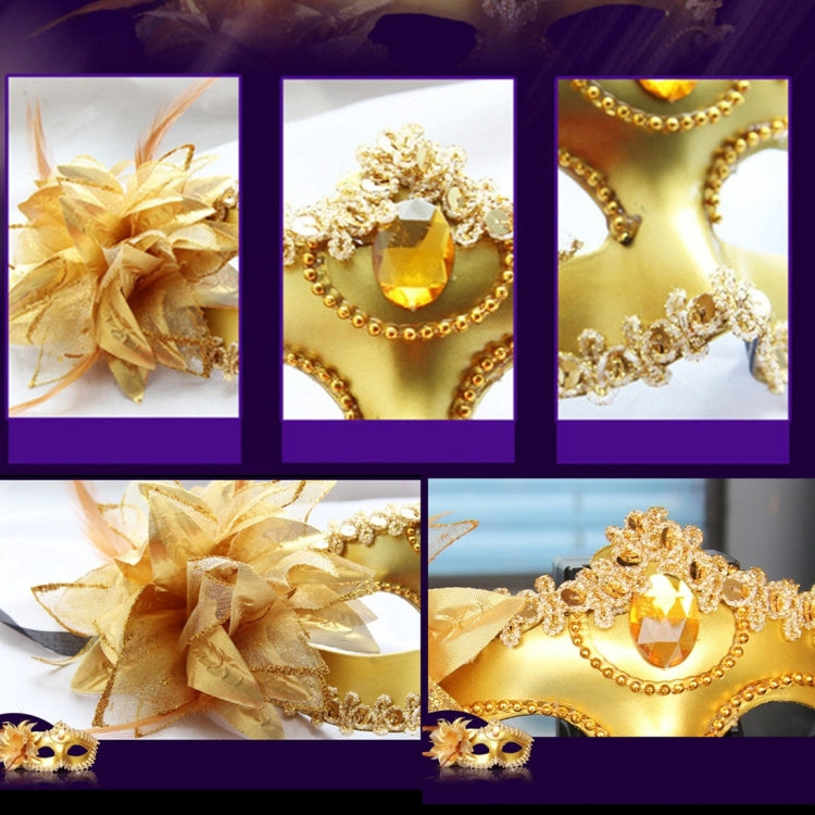 Halloween Masquerade Party Dance Plating Side Flower Feather Venice Princess Mask, Flower Feather