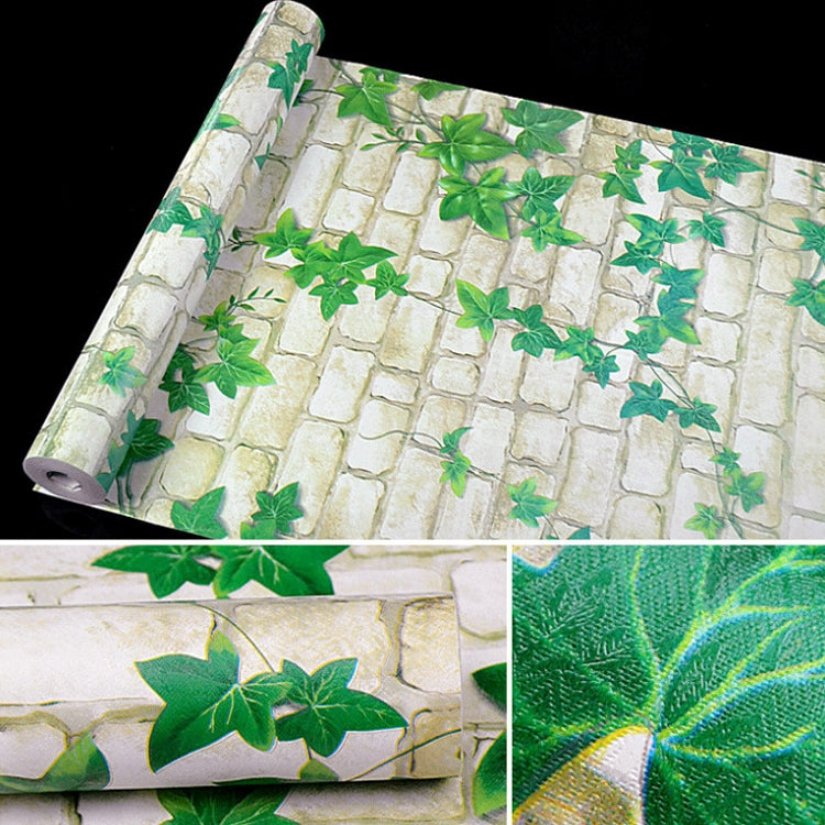 Green Leaf White Brick Creative 3D Stone Brick Decoration Wallpaper Stickers Bedroom Living Room Wall Waterproof Wallpaper Roll, Size: 45 x 1000cm, Green leaf white brick