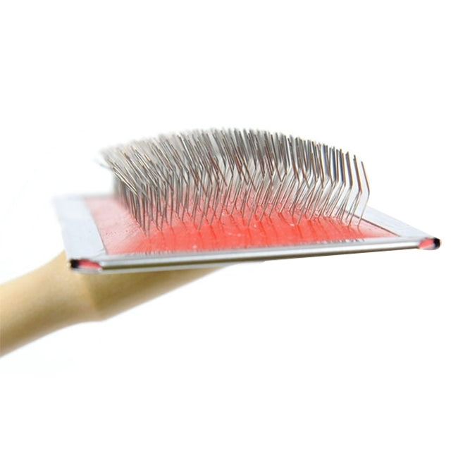 Soft Curve Needled Manual Bristles Grooming Cleaning Brush with Wood Handle for Pet,  Size: L, Random Color Delivery, Size: L