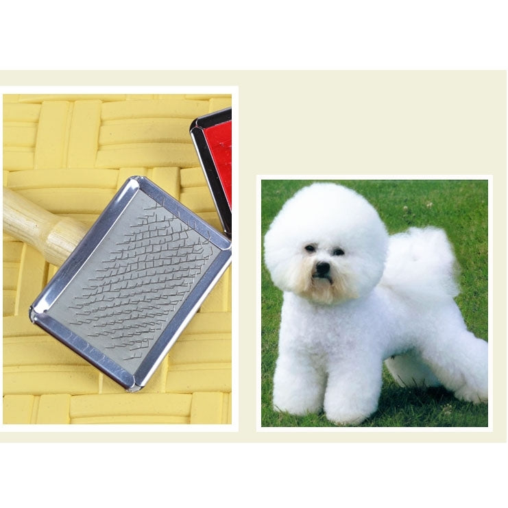 Soft Curve Needled Manual Bristles Grooming Cleaning Brush with Wood Handle for Pet,  Size: L, Random Color Delivery, Size: L