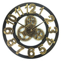 Retro Wooden Round Single-sided Gear Clock Number Wall Clock, Diameter: 40cm, Number 40cm, Number 40cm (Silver)