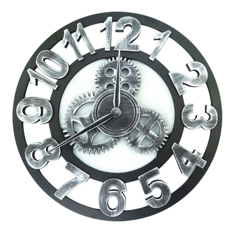 Retro Wooden Round Single-sided Gear Clock Number Wall Clock, Diameter: 45cm, Number  45cm, Number 45cm