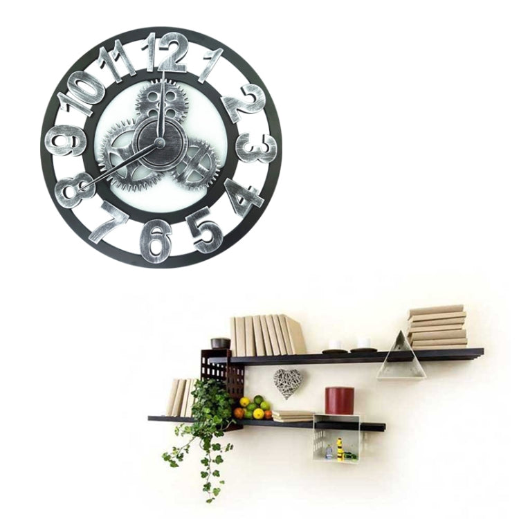 Retro Wooden Round Single-sided Gear Clock Number Wall Clock, Diameter: 45cm, Number  45cm, Number 45cm