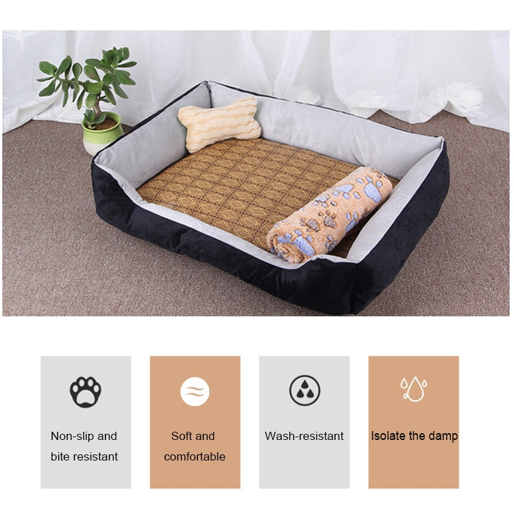 Dog Bone Pattern Big Soft Warm Kennel Pet Dog Cat Mat Blanket,  with Rattan Mat Size: XL, 90×70×15cm, Size: XL