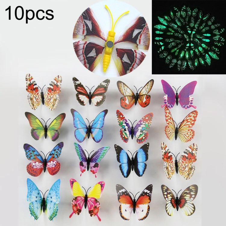 10pcs Fashion Luminous Butterfly with Magnet Simulation Fridge Magnets Wall Sticker Garden Decoration, Random Color Delivery, Luminous Butterfly with Magnet