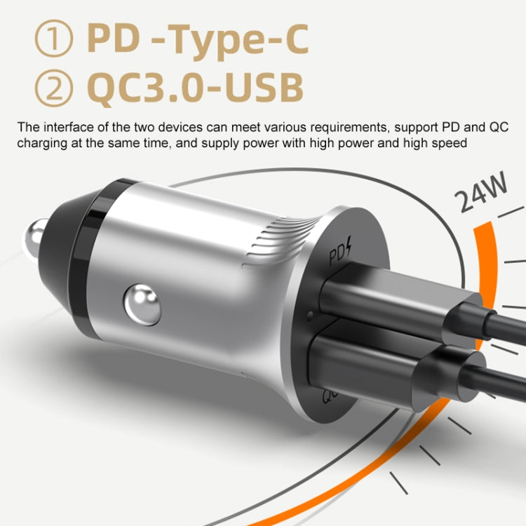 PD USB-C / Type-C + QC3.0 USB Fast Charging Car Charger with Dual LED Indicator, QC3.0