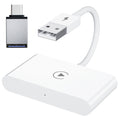 USB + USB-C / Type-C Wired to Wireless Carplay Adapter for iPhone, White Rectangle