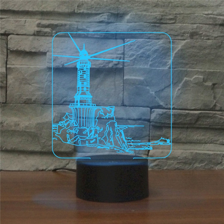 Lighthouse Shape 3D Colorful LED Vision Light Table Lamp, Crack Remote Control Version, Crack Remote Control Version