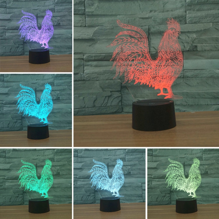 Cock Shape 3D Colorful LED Vision Light Table Lamp, USB Touch Version, USB Touch Version