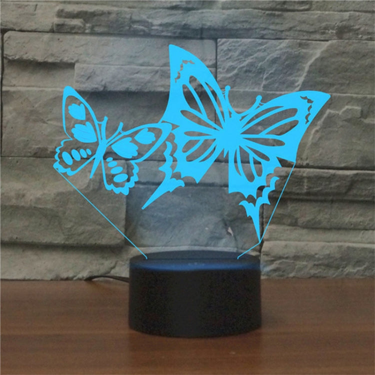 Two Butterflies Shape 3D Colorful LED Vision Light Table Lamp, USB Touch Version, USB Touch Version