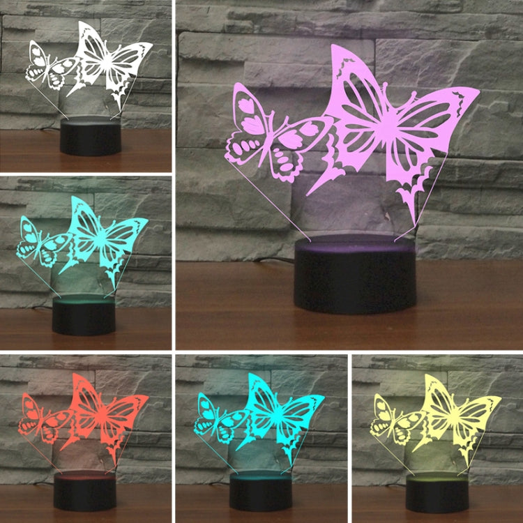 Two Butterflies Shape 3D Colorful LED Vision Light Table Lamp, USB Touch Version, USB Touch Version