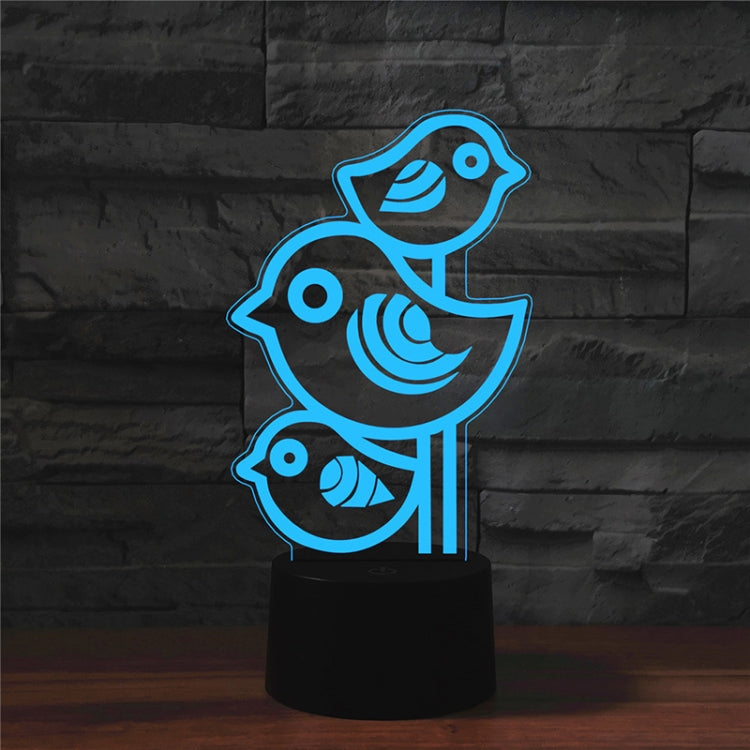 Three Birds Shape 3D Colorful LED Vision Light Table Lamp, USB & Battery Version, USB & Battery Version