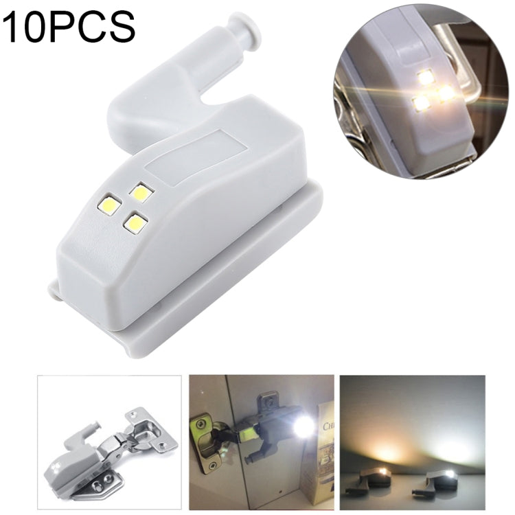 10 PCS 0.3W Universal Inner Hinge LED Sensor lamp Cupboard 3 LEDs Night light Auto ON/OFF Bulb, 10 PCS Warm White, 10 PCS White Light
