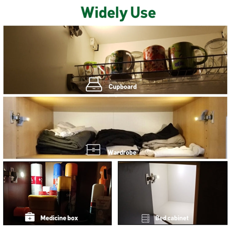 10 PCS 0.3W Universal Inner Hinge LED Sensor lamp Cupboard 3 LEDs Night light Auto ON/OFF Bulb, 10 PCS Warm White, 10 PCS White Light