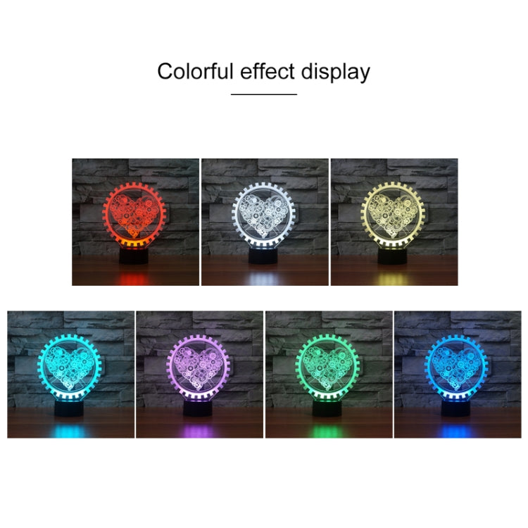 Gear Heart Shape 3D Colorful LED Vision Light Table Lamp, 16 Colors Remote Control Version, 16 Colors Remote Control Version