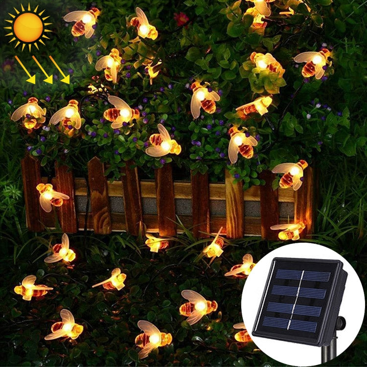 6.5m 30 LEDs Bee Solar Powered Warm White Outdoor Garden Decorative String Light Fairy Lamp with 100mA / 1.2V Solar Panel, 30 LEDs