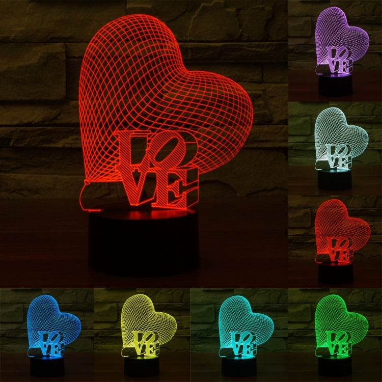 7 Colour Discoloration Creative Visual Stereo Lamp Desk Lamp Night Light, Heart and LOVE Style