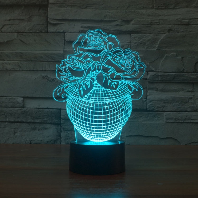 Rose Black Base Creative Colorful 3D LED Decorative Night Light, Rechargeable with Touch Button, Rechargeable with Touch Button