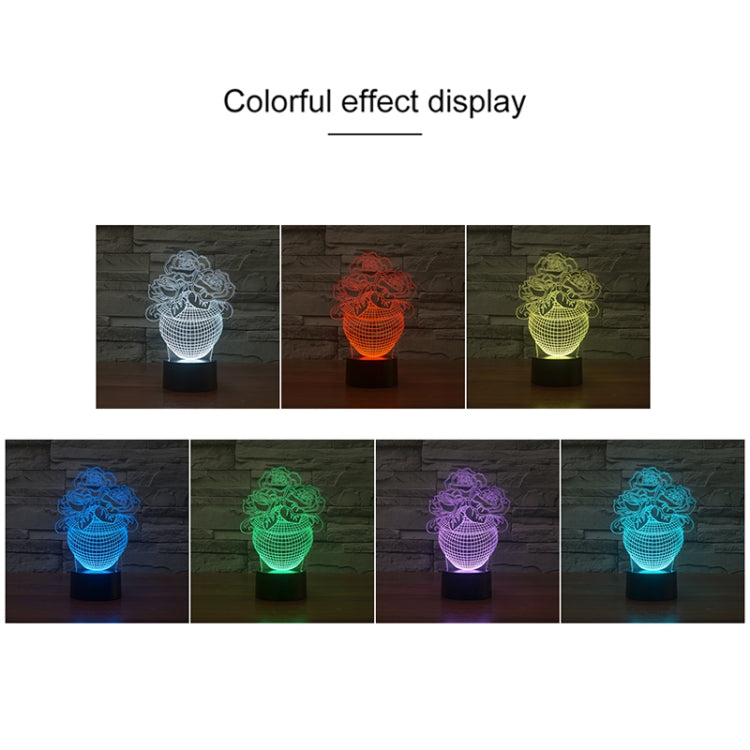 Rose Black Base Creative Colorful 3D LED Decorative Night Light, Rechargeable with Touch Button, Rechargeable with Touch Button