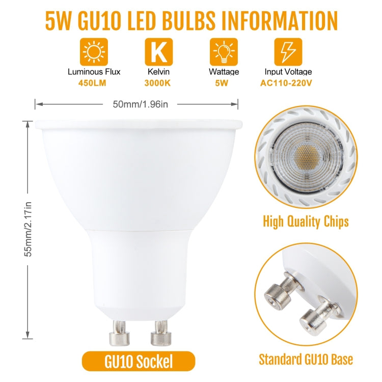 GU10 5W 8 LEDs SMD 2835 LED Spotlight 3000K Dimmable, AC 220V (Warm White), GU10-8LED